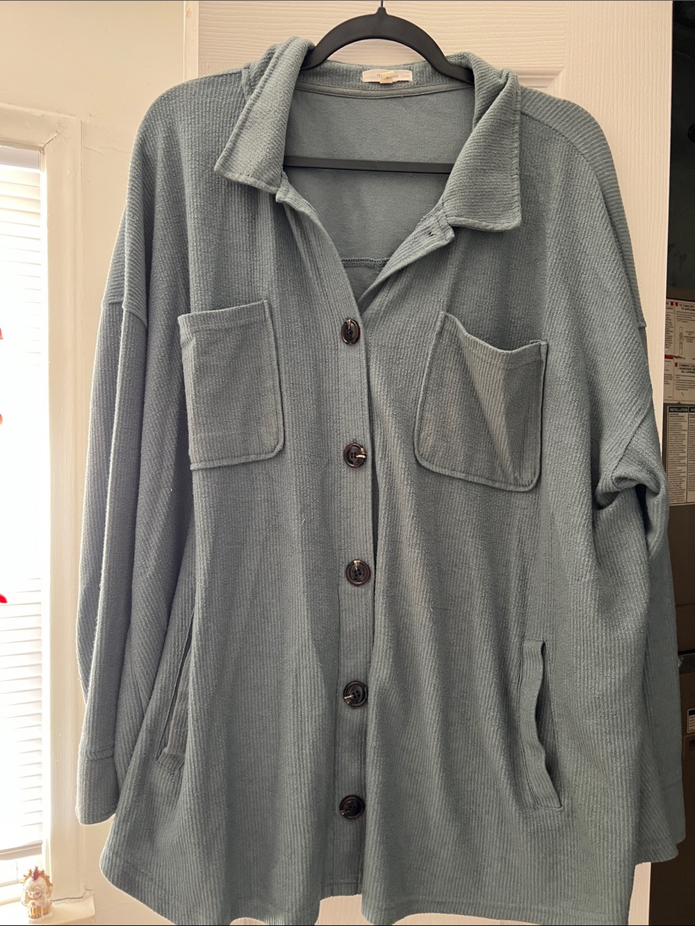 Maurices Light Blue Button-Front Knit Shacket